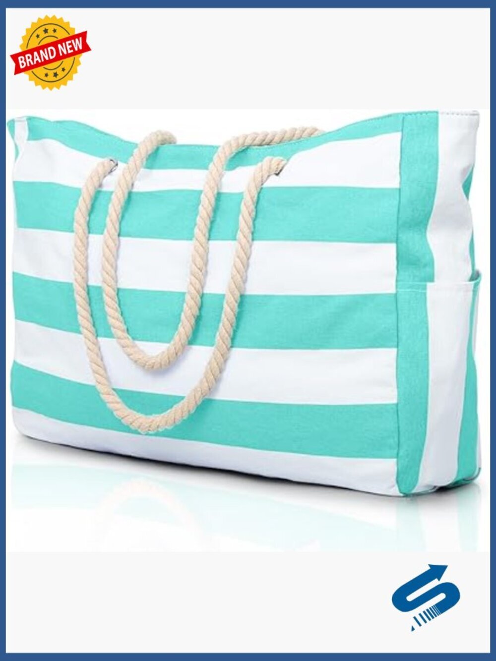 Large Waterproof Beach Tote Bag with Zipper, Travel & Pool Bag